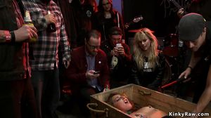 Brunette gangbanged in public concert