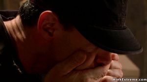 Gagged blonde in hogtie is toyed