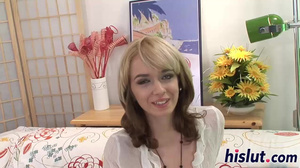 Delicious blonde honey rides a stiff cock