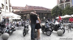 Petite slave is fucked in public bar