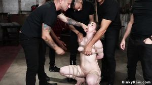 Blonde in airtight gangbang fucked