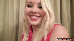 Astonishing blonde strips off her red outfit