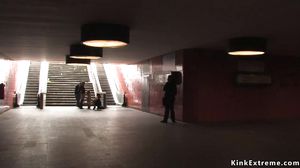 Busty brunette group public fucked