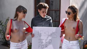 Sisters in Red Bikinis Seduce Nerdy Stepbrother