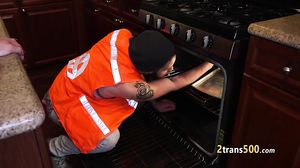 Handyman rimmed and fucked tranny ass