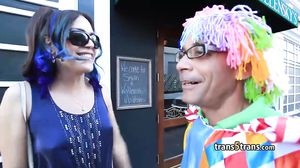 Costumed guy fucks tranny ass