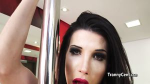 Sexy shemale in thong wanks off solo