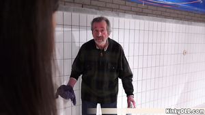 Desperate teen fucked by the perv elder maintainer