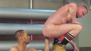 Black stud fistfucks boss as he commands