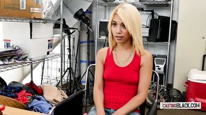 A blonde teen is getting her ass fucked