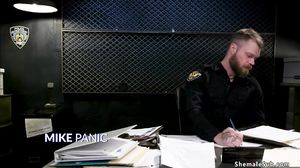 Shemale detective fucks evidence man