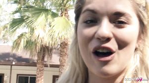 Shy Teen Seduce to Fuck at College Pool Party in Backgr