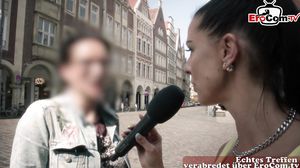 german blonde couple public pick up at street casting