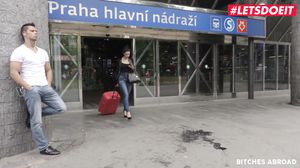 Beautiful busty Russian brunette Kira Queen takes foreign cock for a ride