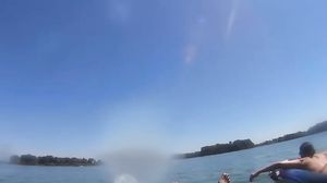 French wife gives a talented blowjob floating on rafts