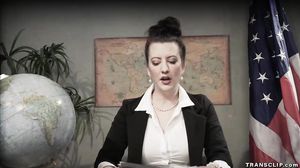 Blonde Milf whips submissive shemale