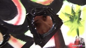 Young Black Teen at Glory Hole Threesome with two Big C