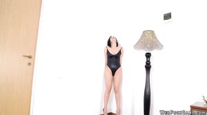 Busty camgirl in black bikini posing