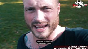 German user have a blind date public with skinny teen