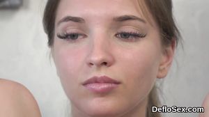 Alluring cutie finger fucks narrow pussy until she is c