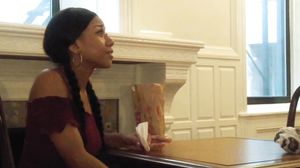 Amari Gold eats Cum-covered Cheese-steak