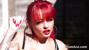 Feisty centerfold gets sperm load on her face swallowin