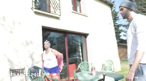 BBW housewife in fishnet hard sodomized and fisted fucked by a young guy outdoor