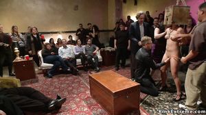 Asian slave is rough fucked in public