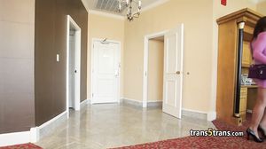 Skinny tgirl fucks after rimjob