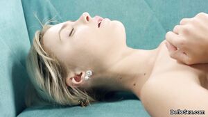 Flirtatious teenie rubs slim vagina until she is climax