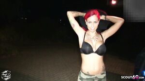 German Redhead Teen Bitch Public Parking Sex with Stran