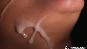 Nasty stunner gets sperm load on her face swallowing al