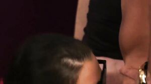 Foxy babe gets jizz shot on her face gulping all the lo