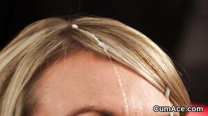 Horny idol gets cumshot on her face eating all the load