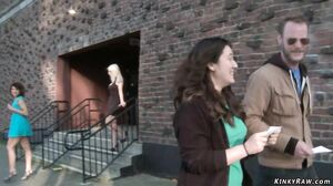 Hot brunette public gangbang fucked