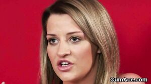 Horny beauty gets cumshot on her face swallowing all th