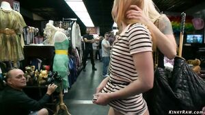 Blonde anal toyed in public boutique