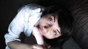 Asian Brunette Sucking Dildo