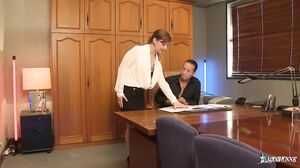 French MMF interracial threesome with redhead secretary fucking on desk