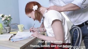 Redhead teen takes it from ass to mouth