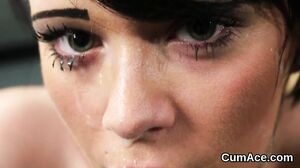 Feisty doll gets cumshot on her face eating all the lov