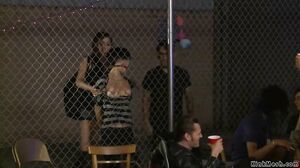 Bound brunette public anal fucked