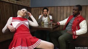 Glowing cheerleader group fucked