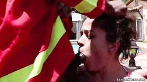 Firefighters double penetrate brunette