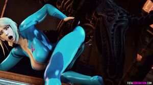 Samus Aran x Xenomorph on spaceship