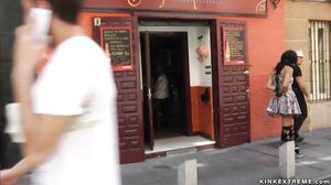Spanish slave rough banged in public