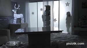 Sensual lesbian nymphos get splashed with pee and splas