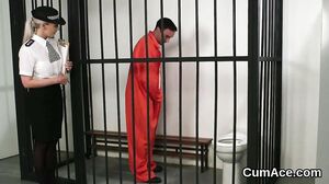 Nasty babe gets cum load on her face eating all the cum