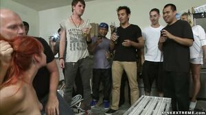 Redhead slave anal banged in public