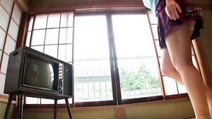 Busty japanese girl teases and humps the table